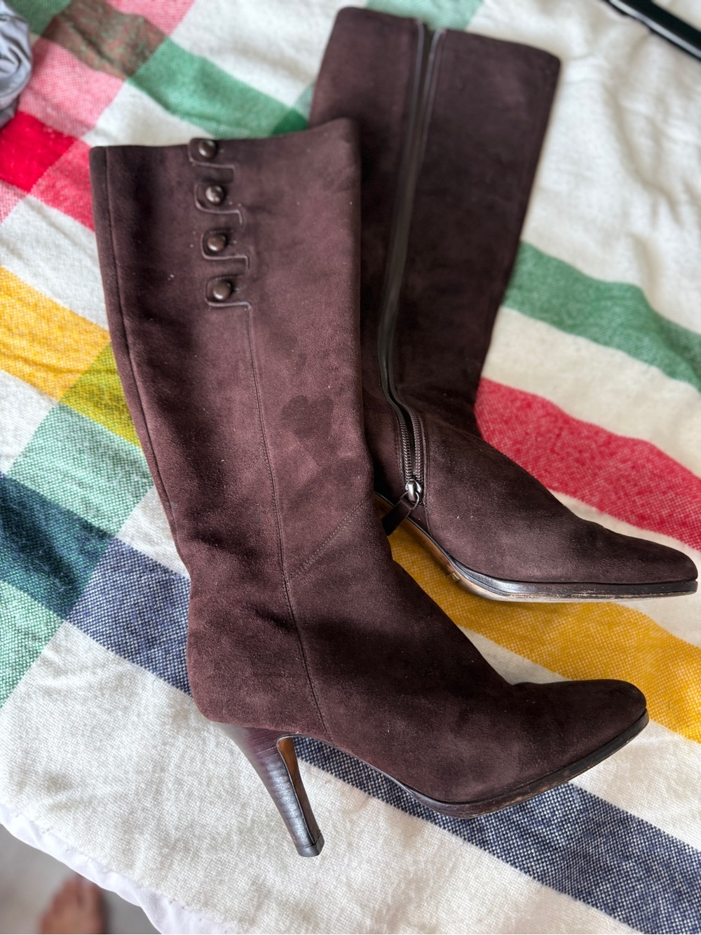 Cole Haan Dark Brown Suede Knee-High Heel Boots Leather Nike Air Sole!